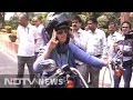 Congress lawmaker ranjeet ranjan rides into parliament on a harley