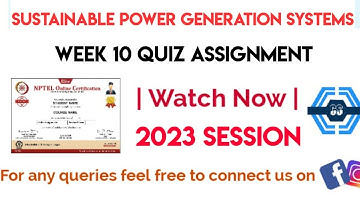 Sustainable Power Generation Systems Week 10 Quiz Assignment Solution | NPTEL 2023 | SWAYAM