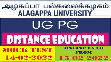 ALAGAPPA UNIVERSITY DISTANCE EDUCATION UG & PG EXAM STARTS FROM 15 FEB 2022, MOCK TEST ON 14 FEB 22