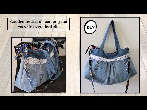 Coudre un sac à main en jean recyclé et dentelle, avec anses et bandoulière  Anna couture tuto DIY - YouTube