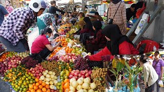 Fresh Fruit, Cutting Pork In Market - Lifestyle Of Khmer People In Market Before Khmer New Year 2024