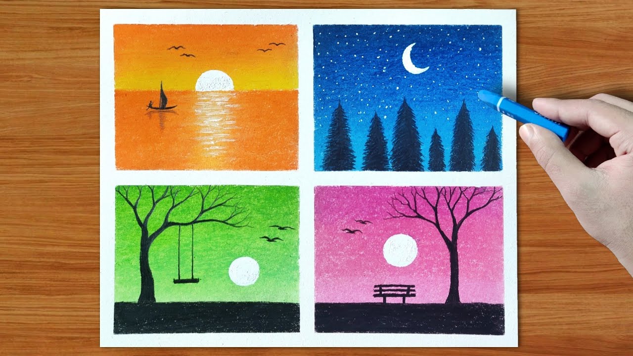 Oil Pastel Drawings, Oil Pastel Drawing For Kids, Oil Pastel Scenery  Drawing