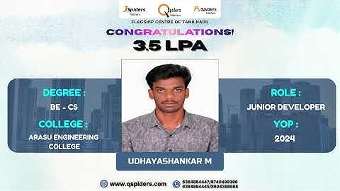 Congratulations UdhayaShankar M for getting placed as a Junior Developer