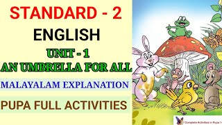 AN UMBRELLA FOR ALL | PUPA ACTIVITIES 1 TO 19 | STD 2 ENGLISH UNIT 1 FULL ACTIVITIES