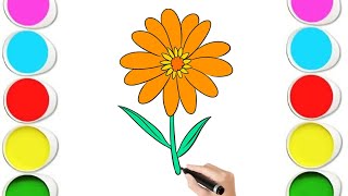 How to draw cute and easy flower | Easy drawing, painting and coloring for kids & Toddler