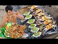 Cooking Crabs Seafood BBQ Eating with Hot Spicy Sauce So Delicious - Grilled Horse Crabs BBQ recipe