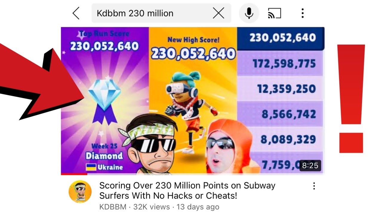 230 Million Points on Subway Surfers, but it's all the gameplay I recorded