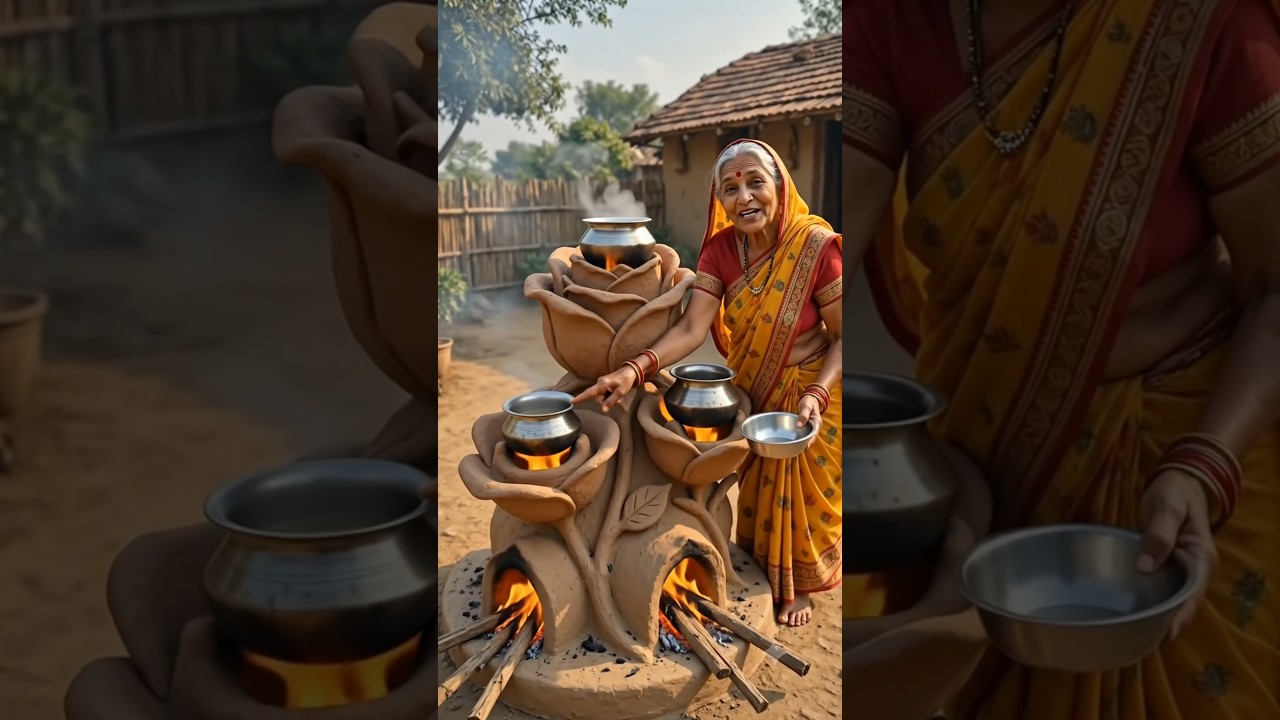 🔥फूल के डिजाइन वाला देसी चूल्हा! 😍 दादी का अनोखा Village Cooking Jugaad #DesiJugaad #VillageCooking