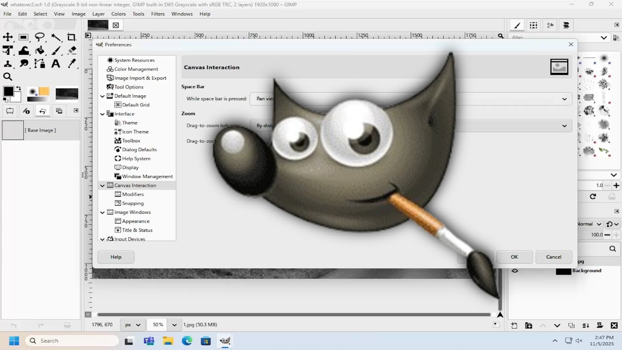 Изменение взаимодействия с холстом при нажатии пробела в GIMP [Руководство]