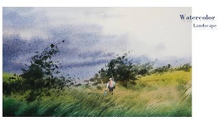 How to paint the wind， Watercolor landscape painting. A fisherman on his way home Guía