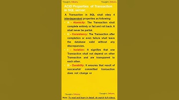 ACID Properties  of Transaction in SQL Server. #shorts #youtubeshorts #shortsvideo