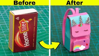 DIY Mini unicorn school bag from matchbox || Make Miniature school bag with matchbox