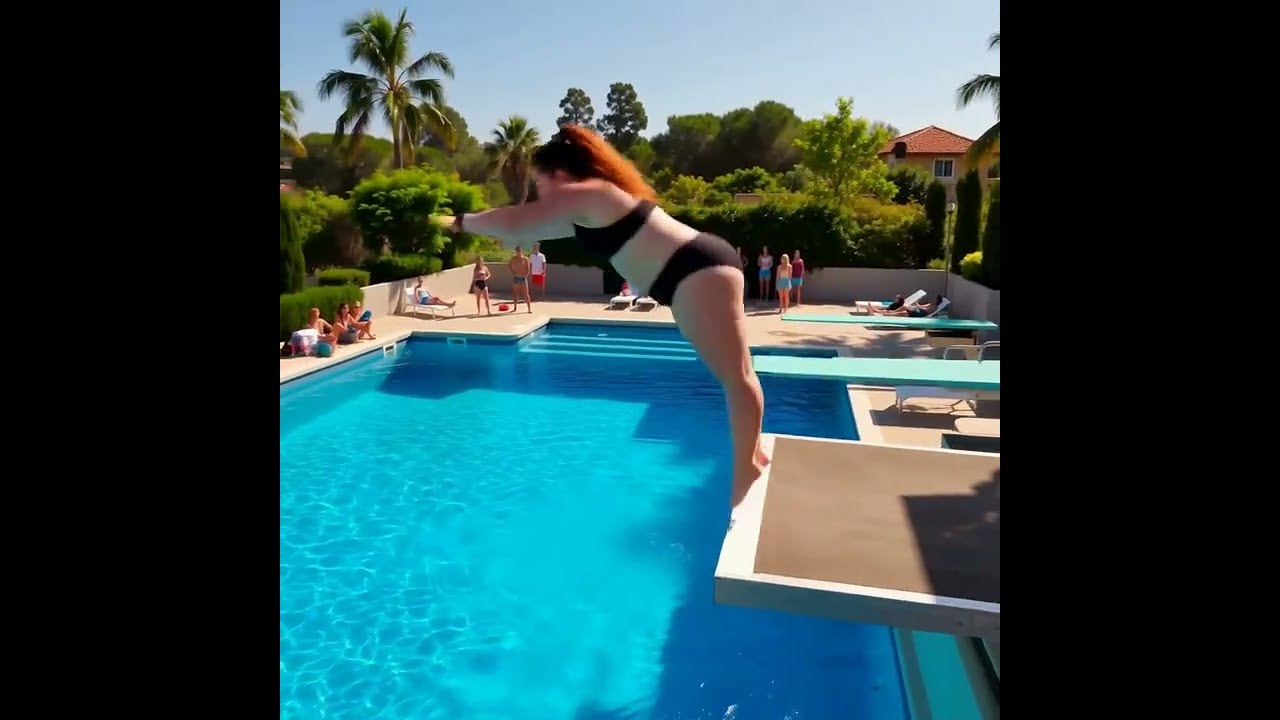 Summer Vibes The Girl Jumping To Pool Fully AI Generated Video Making It Beautiful Swim