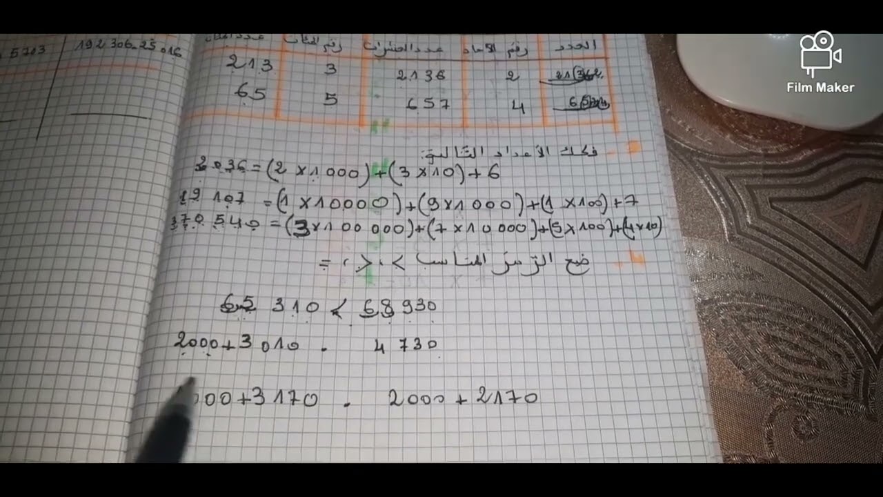 تقويم في الرياضيات السنة الخامسة ابتدائي