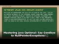 Master Java Optional: Conquer NullPointerExceptions! 🚀 (Advanced Java Tutorial)