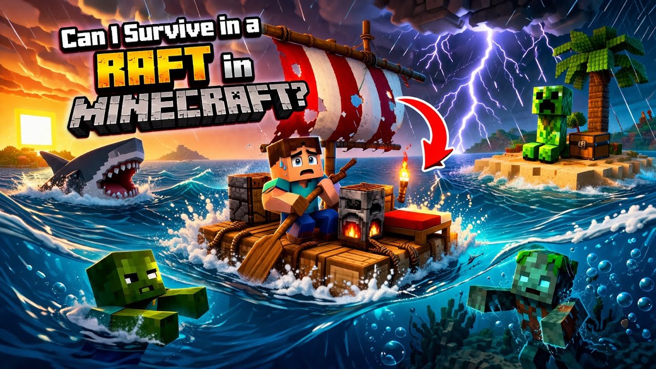 Minecraft can i survive in a raft with fish 😰 - YouTube