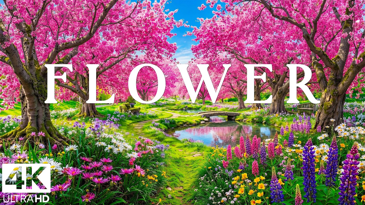 Spring Flower 4K Aerial Film 🌸 Tulip Valleys, Sakura Gardens & Soft ...