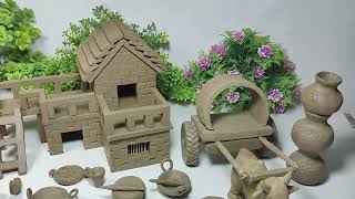 DIY miniature House | Build Underground Swiming Pool, Kitchen | Gas Cylinder, Bicycle from Clay