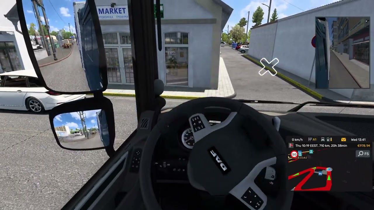 Euro Truck Simulator 2 2026 walkthrough city of Mitilini, Greece, embark Ferry to Killini
