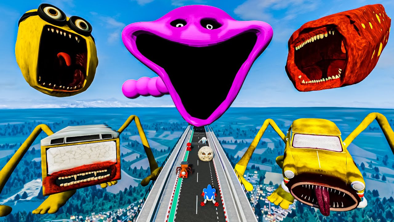 ALL MONSTERS Big &  Small Mario Car Vs DOUBLE HUNGRY EATER & LIGHTNING MCQUEEN EATER - BeamNG.drive
