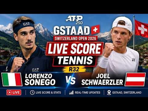 Video Lorenzo Sonego vs Joel Schwaerzler LIVE SCORE TENNIS ATP GSTAAD SWITZERLAND OPEN 2026 | R32