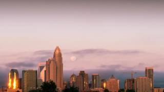 Charlotte, North Carolina Moon Setting over the skyline at sunrise