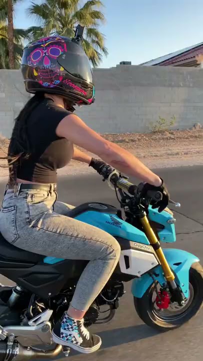 Girl crashes Grom trying to wheelie! #shorts