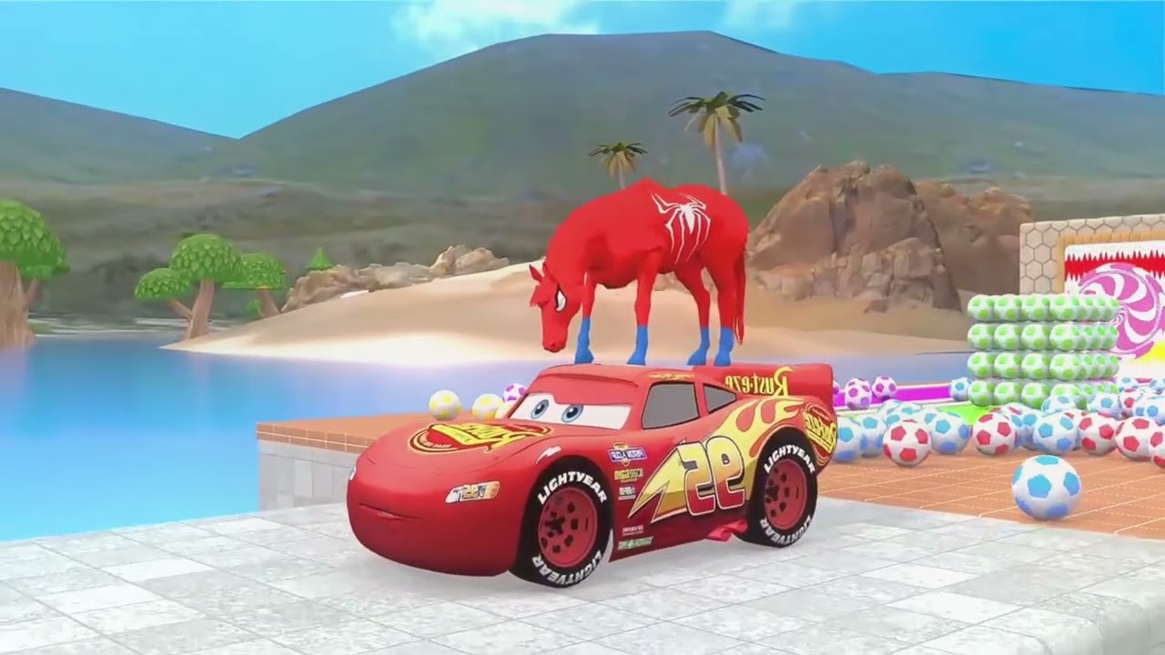 Cute Horses Meet Colorful Racing Cars