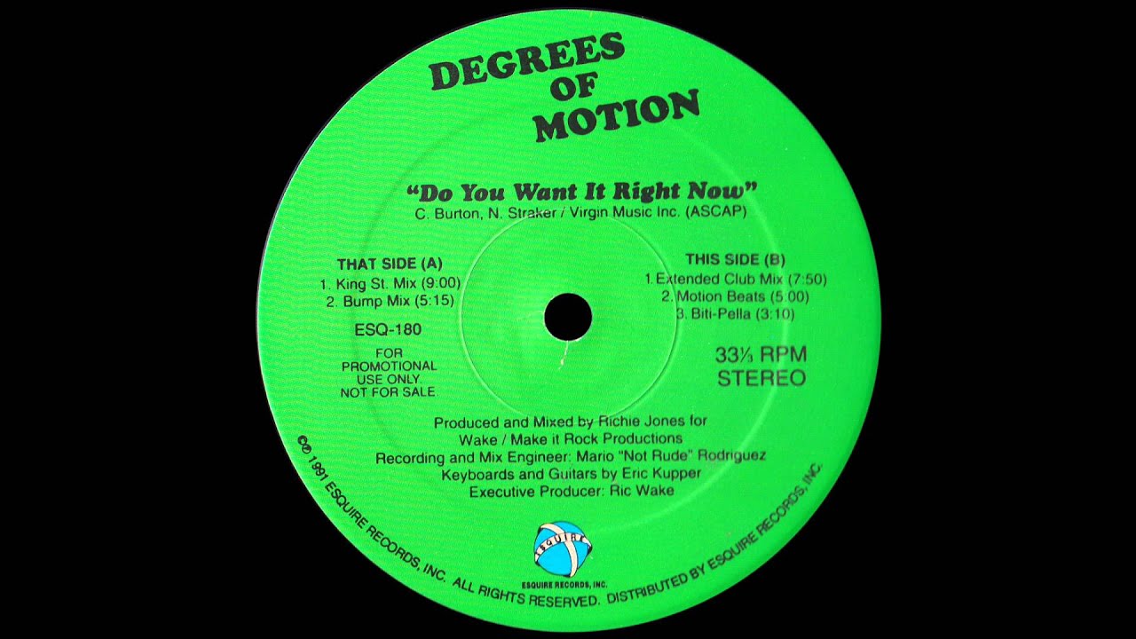 Degrees Of Motion ‎– Do You Want It Right Now (King St Mix) [1991
