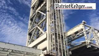 Fore River Bridge span moving inch by inch into position.