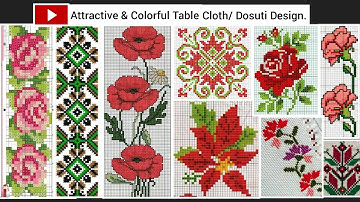 Attractive & Colorful Cross Stitch or Dosuti design || Tablecloth Border design.