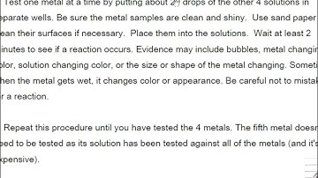 Pre Lab Single Replacement Reactions