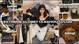 EXTREME CLOSET CLEANOUT 🧺🌟 cleaning, organising, decluttering my wardrobe + baking etc