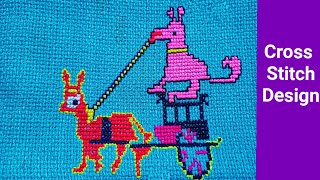 Dusuti dog with horse cross stitch design ll latest cross stitch ll pillow cover cross stitch