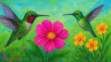 Hummingbirds & Flowers Painting Tutorial | Relaxing Step-By-Step Art for Beginners