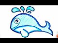 drawing a whale for kids and coloring رسم حوت  رسم سهل للاطفال وتعليم الالوان رسم حيوانات