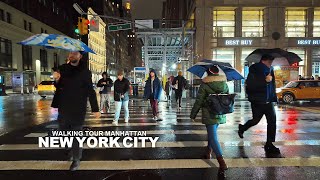 NEW YORK CITY - Rainy Day in Manhattan, Evening Walk 7th Ave, 23rd Street, Madison Square & Broadway