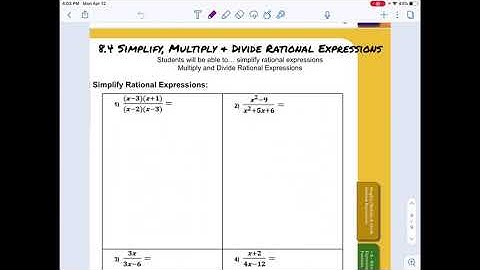 8.4 Simplify, Multiply, and Divide Rational Expressions Algebra 2
