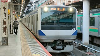 E531系0番台ｶﾂK424編成が上野駅16番線を回送電車として発車する動画（2023.3.9 回2394M）