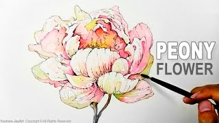 peony watercolor flowers ink pen flower draw drawing paint tutorial painting watercolour tutorials peonies drawings level techniques paintings water beginners