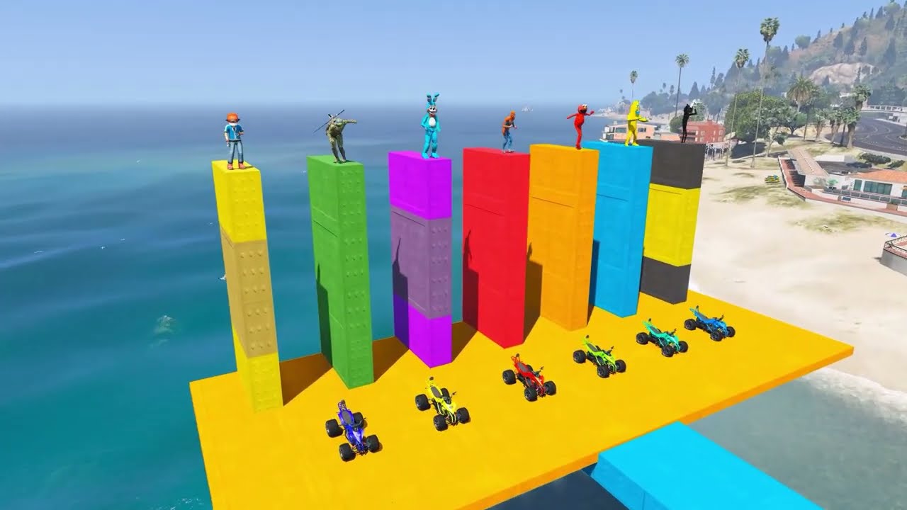 الأبطال الخارقين على دراجة نارية - Superheroes on a motorcycle against spiders with sharks GTAV