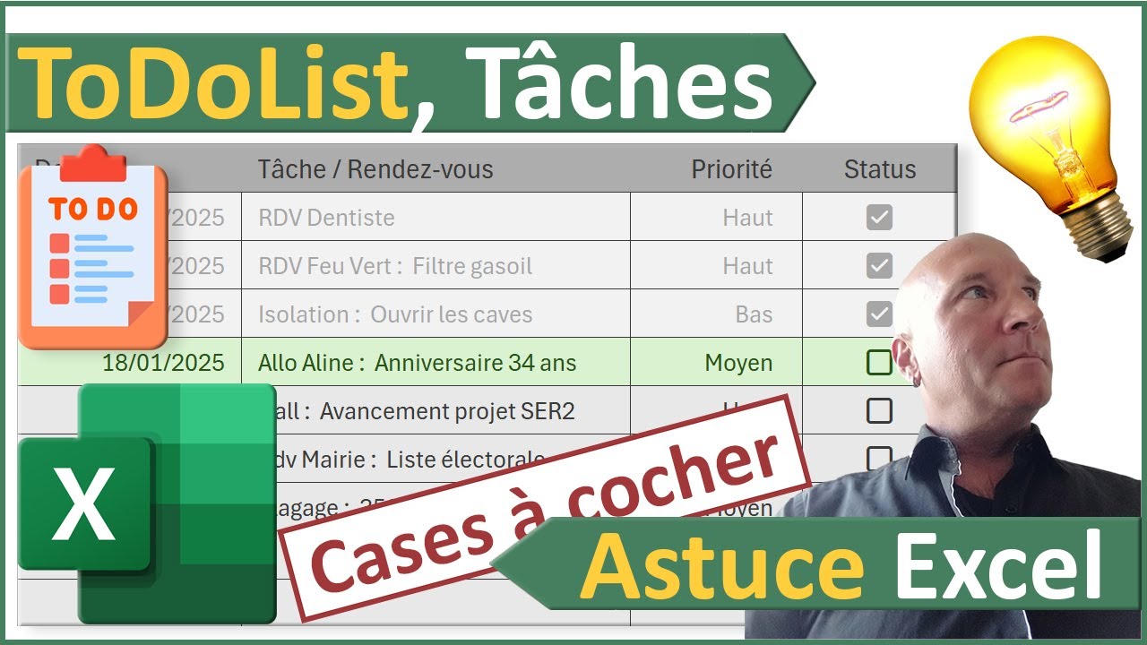 ToDoList, tâches à faire avec des cases à cocher Excel - YouTube