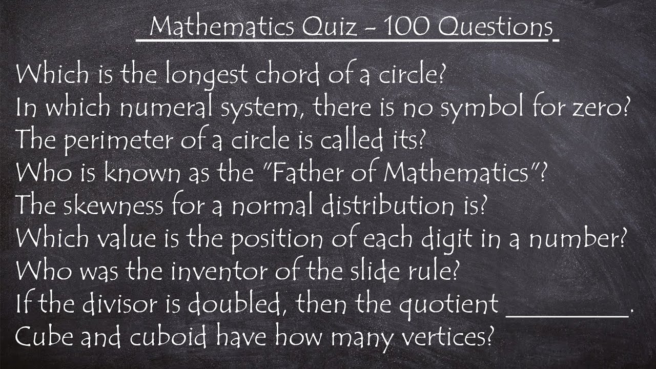 Mathematics Quiz | 100 Questions | Quiz by Learn New Things | Maths ...