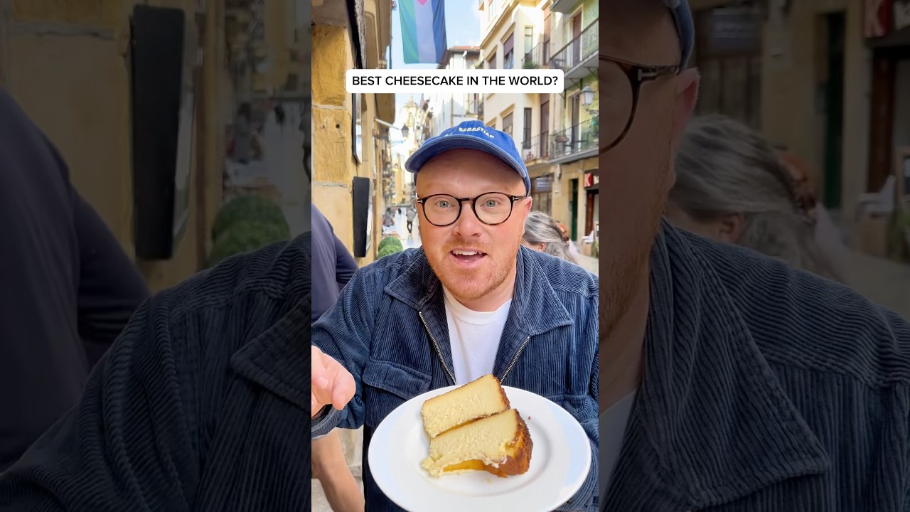 Trying the worlds best cheesecake! THE ENDING 😅 #cheesecake #dessert #basquecountry #spain #shorts