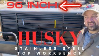 Part 1- Home Depot's Biggest Toolbox Husky HD 96 Inch Mobile Workbench with Stainless Steel Top