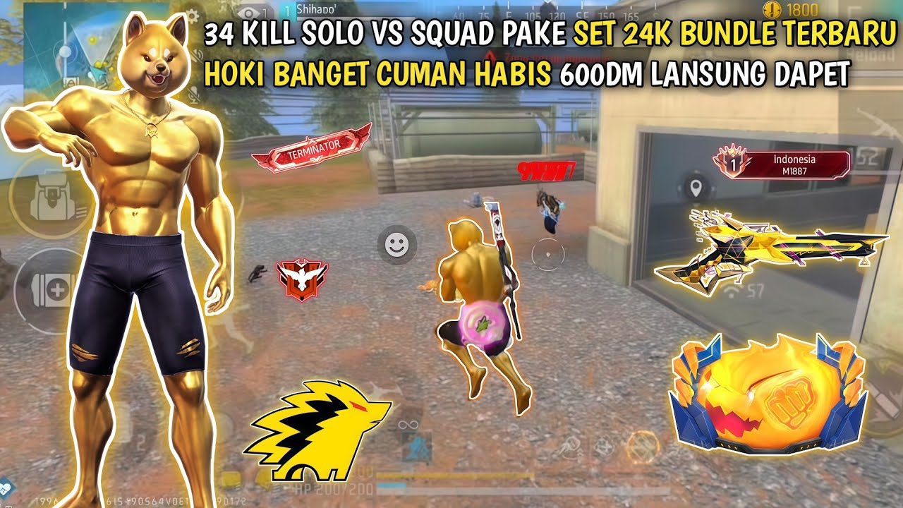 34 KILL SOLO VS SQUAD PAKE SET 24K BUNDLE TERBARU !!! HOKI BANGET CUMAN ...