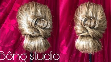 Hướng dẫn bới tóc cô dâu đơn giản (tóc với thấp cho bà sui) Bông Studio mẫu 85