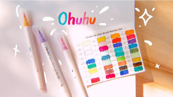 OHUHU Watercolor Brush Markers Pens Set, Ohuhu 36 Colors Water-based Paint  Marker with 12-Sheet Watercolor Pad & A Blending Aqua