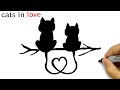 How to draw silhouettes of cats in love