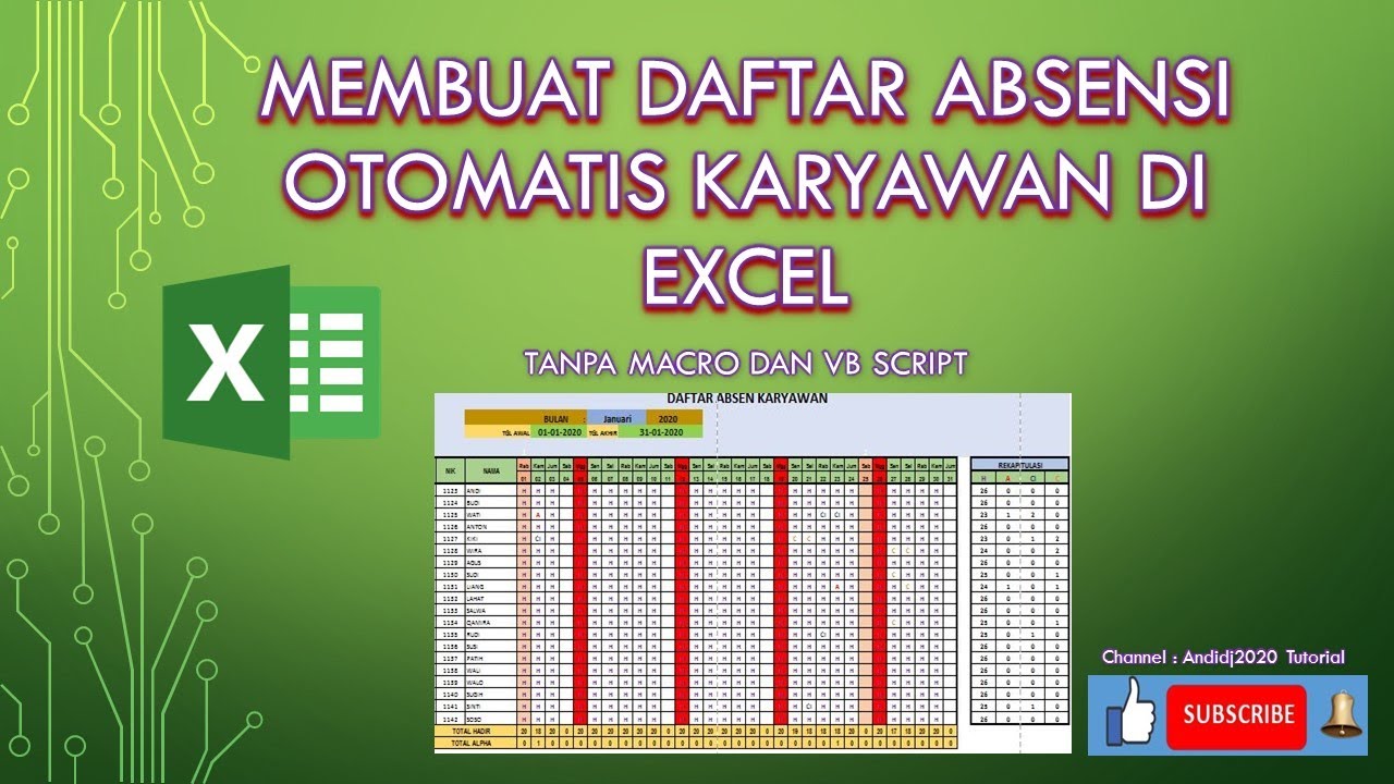 Rahasia Membuat Daftar Absensi Otomatis Karyawan Di Excel Youtube